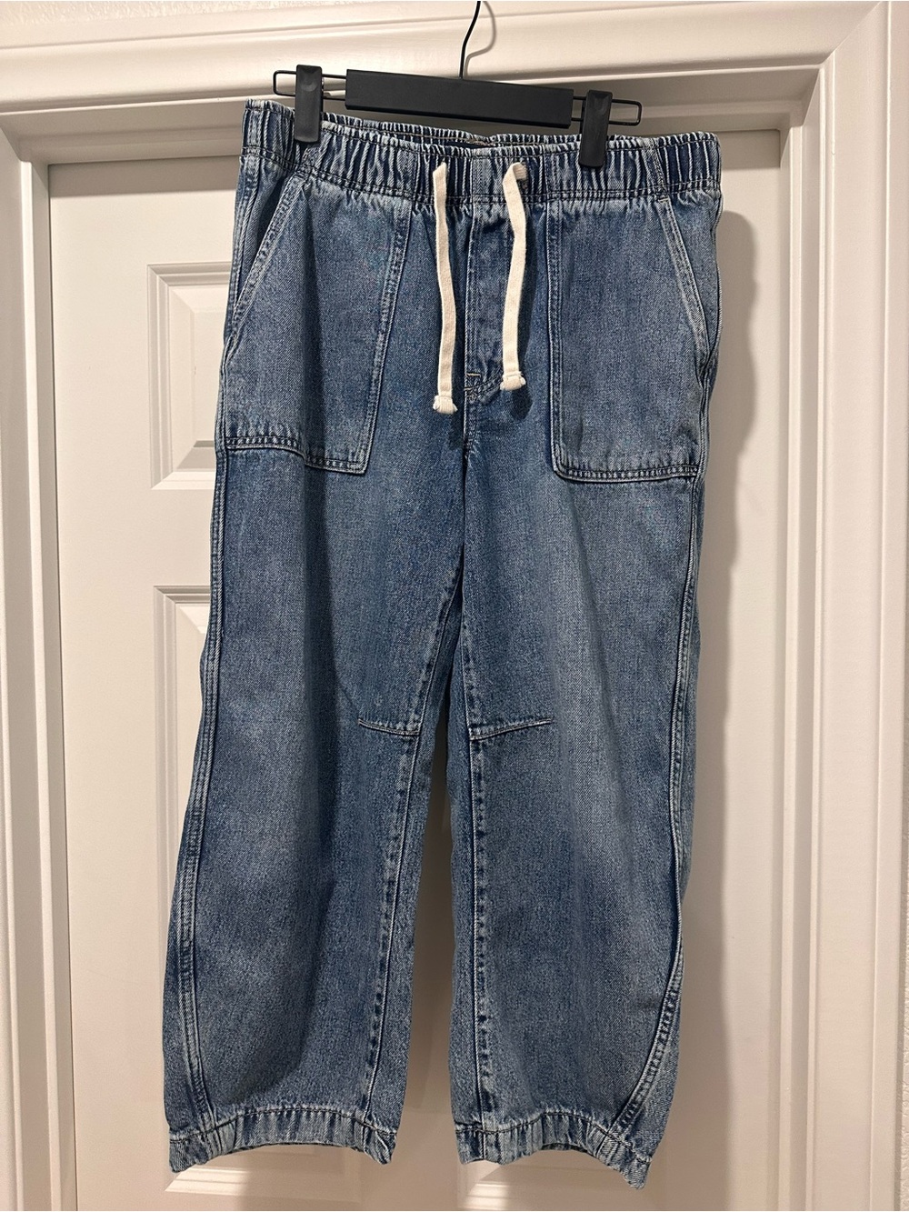 Super soft midrise pull on barrel jeans